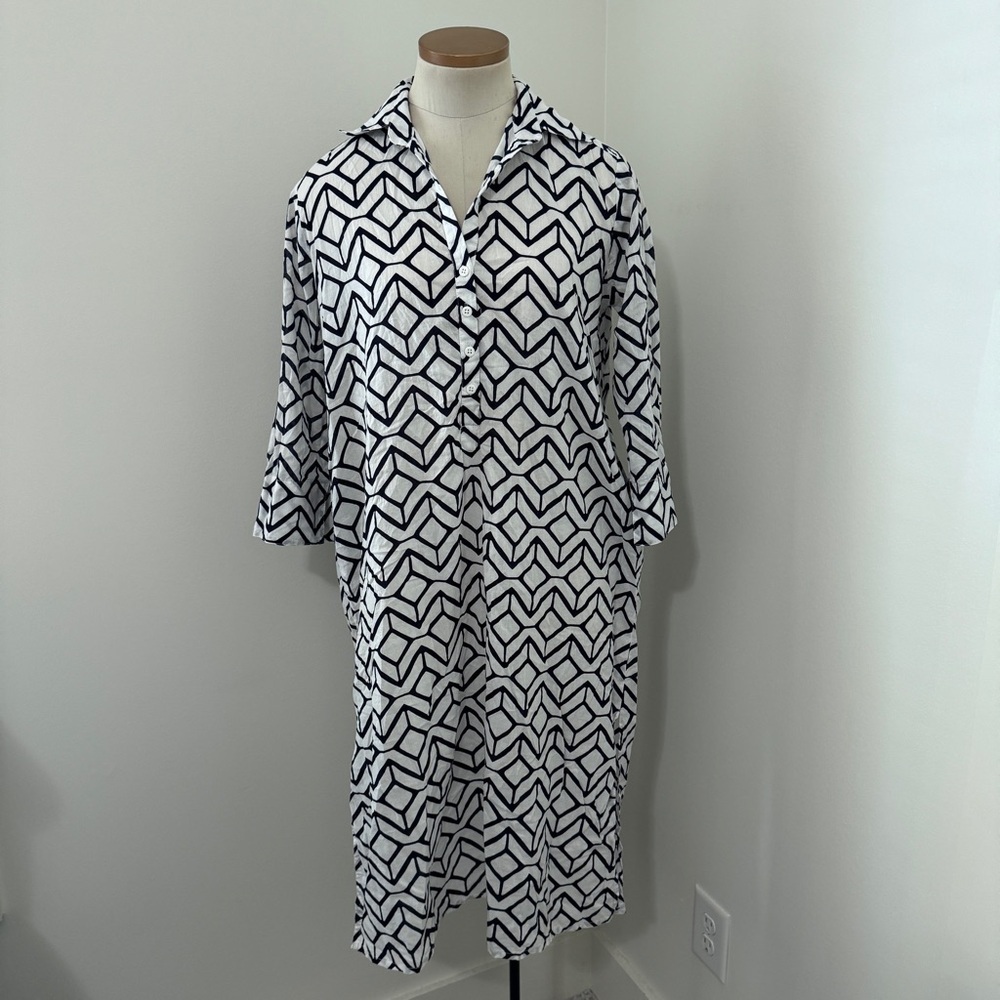 Jude Connally Small Kallan Caftan Midi Dress ~ Popover Coastal Beach Minimalist